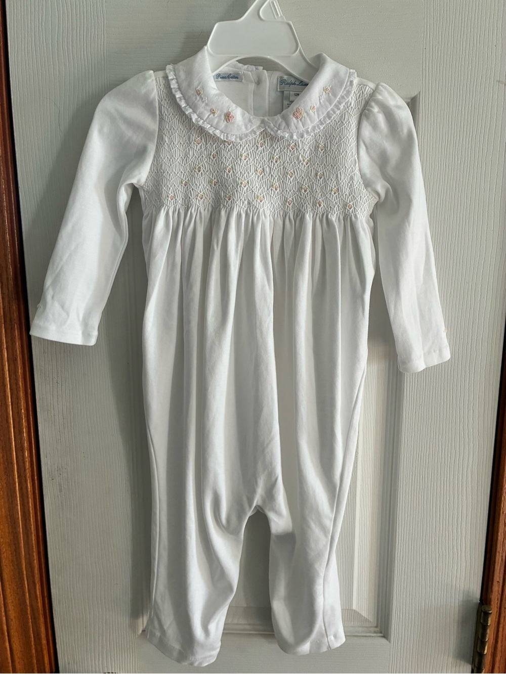 Ralph Lauren White Smocked Long-Sleeve One-Piece size 12 months